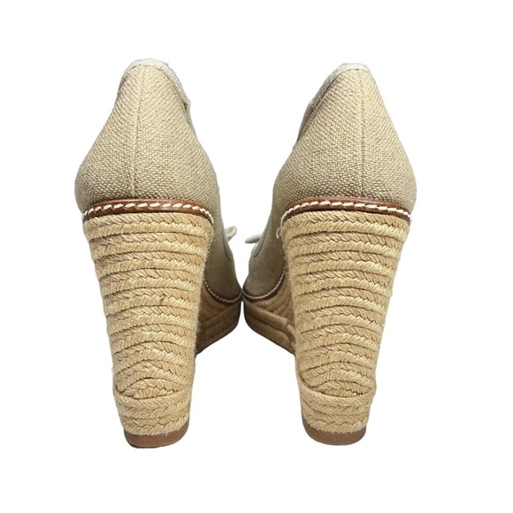 Tory Burch Jackie canvas peep toe wedge espadrille heels 9.5 M - Picture 12 of 14